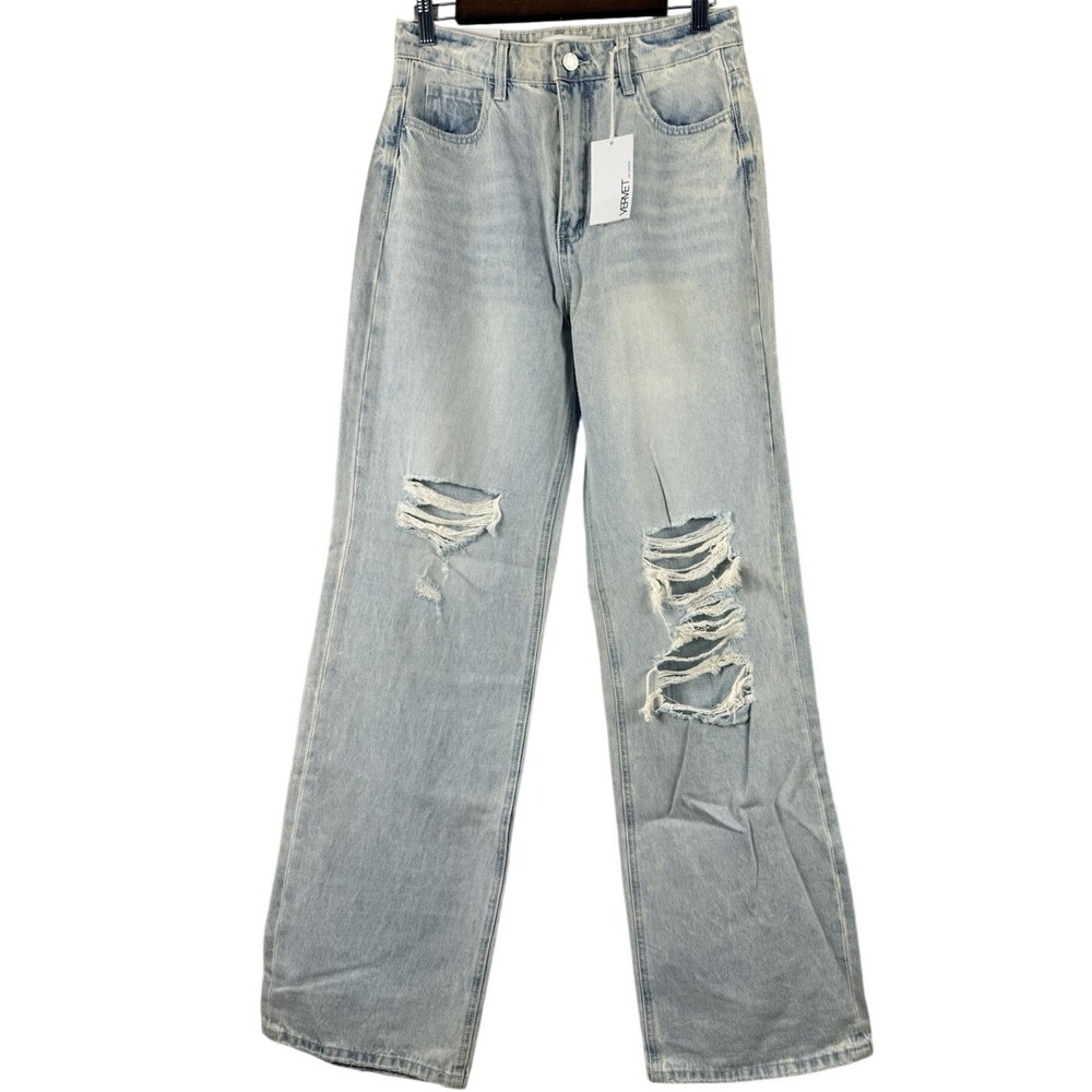 VERVET Women's Denim Destructed Jeans 90's Vintage Flare‎ Size 28 NWT